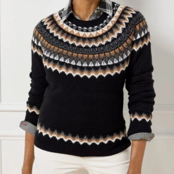Talbots Crewneck Fuzzy Fair Isle Raglan Sweater L - Picture 1 of 7